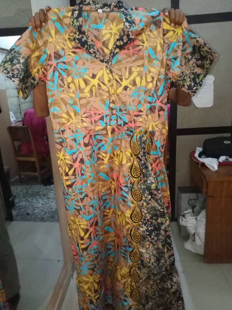 Ankara Long Gown With Collar And Side Emb
